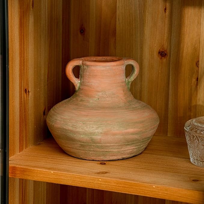 Sungmor Rustic Ceramic Flower Vase with Handles, Decorative Pottery Vase 7 Inch Terracotta Plant Pots, Cement Textured Vases Home Decor, Indoor Fresh Flowers Planter, Dried Flower Arrangements