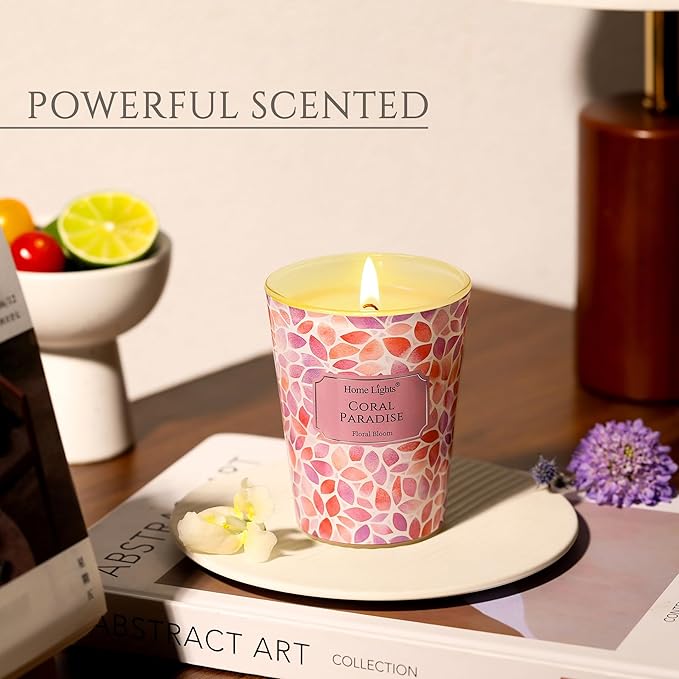 HomeLights Coral Paradise Scented Candles | 6.7oz Soy Candles Bohemian Natural Textures Large Candle Jars | Ideal Candle Gifts for Events, Home Decor Stress, Relief & Relaxation