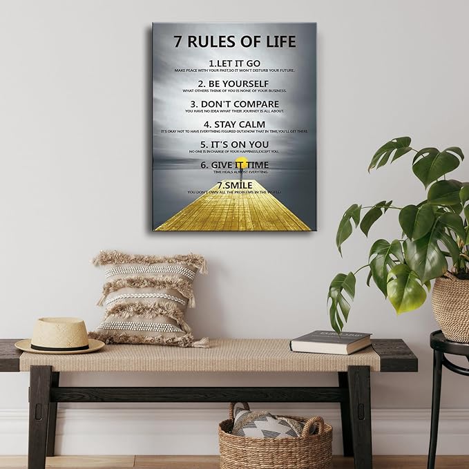 7 Rules of life wall decor Michael Jordan & Steph Curry Motivational Posters - Inspirational Wall Art for Boys Bedroom, Men's Room, Office, or Classroom Decor - Framed Canvas & Displate Style(16"X24") A-403