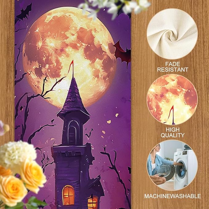 ANNA QUEEN Happy Halloween Table Runner 13 x 72 Inch for Dining Table Haunted House PumpkinTable Runner for Seasonal Fall Kitchen Dining Table Decoration for Home Party Decor