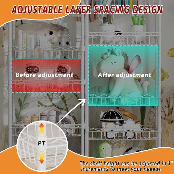 6 Tier Basket Shelf Wire Shelving Unit Adjustable Storage Shelves Big Basket Rack for Garage Kitchen Office Pantry Corner 17.2" Dx12.2 Wx63 H White