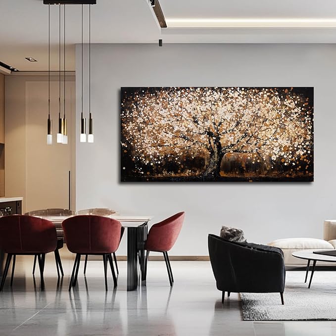 Plant Pictures Wall Art Flower Tree Painting Large Artwork Gold Hanging Decor 29"x58" Wall Decorations for Living Room Kitchen Art Posters