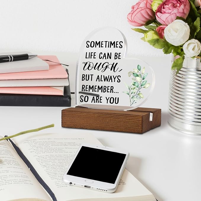 Positive Gift Sometimes Life Can Be Tough, Stay Strong for Friend Sister, Friends Family Apart, Send Love Gift, Sympathy Keepsake Encouragement Gift,Home Office Decor Acrylic Sign Plaque XA319