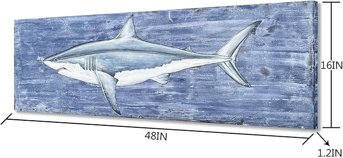 Yihui Arts Shark Canvas Wall Art - Blue and White Coastal Paintings for Living Room Bedroom Bathroom Decor