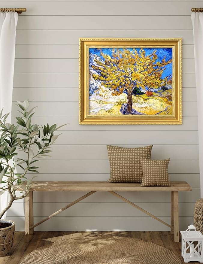 DECORARTS - The Mulberry Tree by Vincent Van Gogh. Giclee Print on Acid-Free Canvas in Gold Solid Wood Frame. Picture Size: 20x16, Total Size: 24.75x20.75, Made in USA