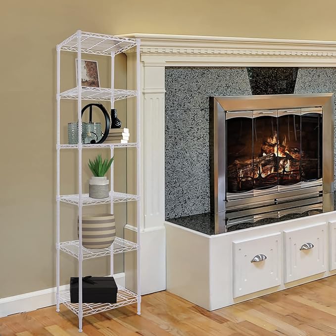 GIOTORENT 6-Tier Storage Shelves Standing Shelving Metal Units, Adjustable Height Wire Shelf Display Rack for Pantry Laundry Bathroom Kitchen 16.6” x 11.8” x 63”, White