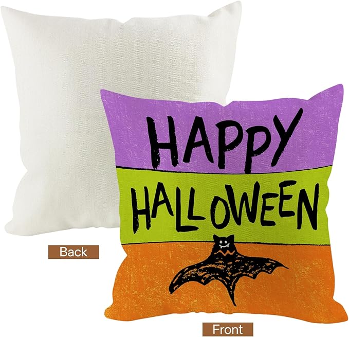 Halloween Pillow Covers 20x20 inch Set of 4, Linen Outdoor Farmhouse Cute Ghost Vintage Skull Trick or Treat Party Supplies Decorations for Sofa Couch