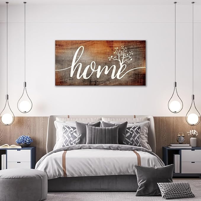 Large Farmhouse Home Wall Art Home Word Sign Pictures Wall Decor Rustic Home Quotes Canvas Painting Print Modern Family Decor Artwork Framed for Living Room Bathroom Master Bedroom Dining room 60"x30"