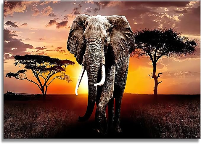 XXMWallArt FC3081 Canvas Wall Art Elephant Picture African Wild Animals Artwork Painting Print for Living Room Bedroom Kitchen Home and Office Wall Decor