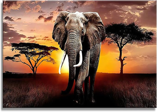 XXMWallArt FC3081 Canvas Wall Art Elephant Picture African Wild Animals Artwork Painting Print for Living Room Bedroom Kitchen Home and Office Wall Decor