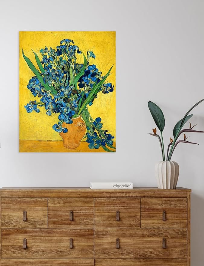 DECORARTS - Irises Vase Flower, Vincent Van Gogh Art Reproduction. Giclee Canvas Prints Wall Art for Home Decor 20x16
