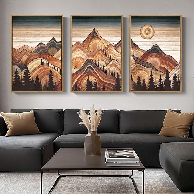 IARTTOP Large Mountain Framed Canvas Wall Art 16x24 Inch Vintage Mountain Landscape Art Prints Set of 3 Abstract Nature Scenery Wall Decor for Living Room Bedroom Office