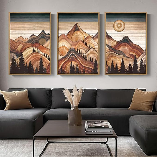 IARTTOP Large Mountain Framed Canvas Wall Art 16x24 Inch Vintage Mountain Landscape Art Prints Set of 3 Abstract Nature Scenery Wall Decor for Living Room Bedroom Office