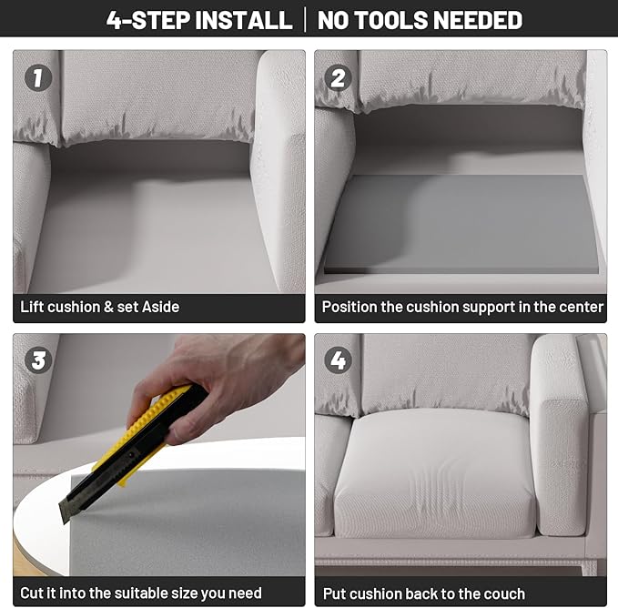 Couch Cushion Support for Sagging Seat - 20" x 20" High-Density Curved Foam Sofa Cushion Support Board, Couch Supporter for Under The Cushions, Grey Set of 1