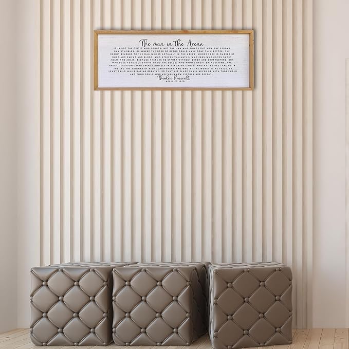 Surfapans The Man In The Arena Wall Decor 32"x12" Morden Office Motivational Wood Framed Sign For Men Large Farmhouse Living Room Inspirational Quotes Positive Speech Home Wall Decoration (Wood)