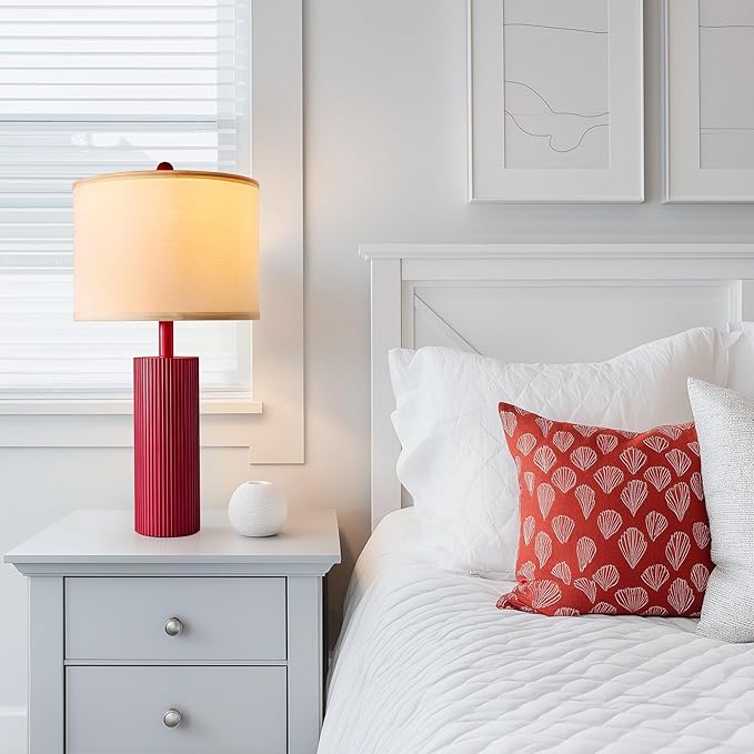 24.5" Red Touch Lamps Set of 2, Modern Living Room Table Lamps with USB C+A Ports, 2 Bulbs Included, Table Light Fixture for Nightstand, Creative Stripe Bedside Lighting