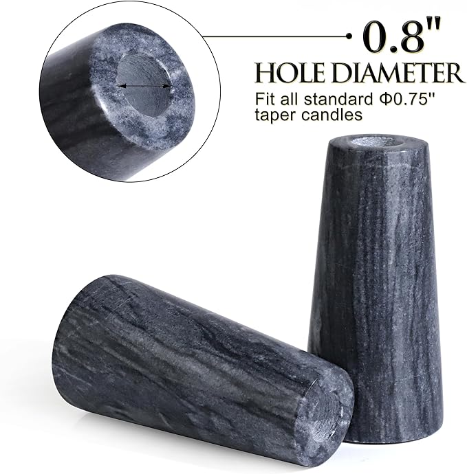 HofferRuffer Marble Candlestick Holders，Set of 2 Natural Stone Candle Holder Decorative Candle Stands for Wedding, Dinning, Party, Table Centerpieces, Fit 3/4'' Thick Taper Candles (Grey Black)