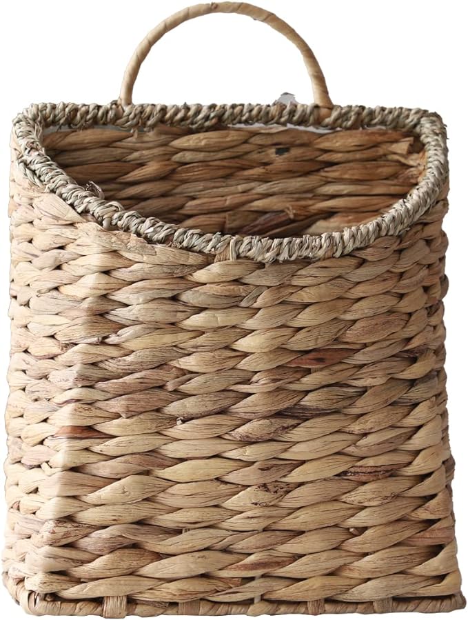 GYASVWU Woven Hanging Basket Water Hyacinth Hanging Wall Basket Wicker Handmade Baskets for Garden Farmhouse Home (Seagrass mouth)