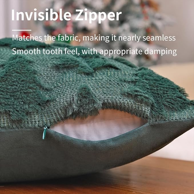 GEEORY Christmas Tree Throw Pillow Covers 20x20 Inch Set of 2, Xmas Winter Soft Plush Faux Fur Wool Decorative Farmhouse Holiday Cushion Case for Home Decoration (Green) GC003-20