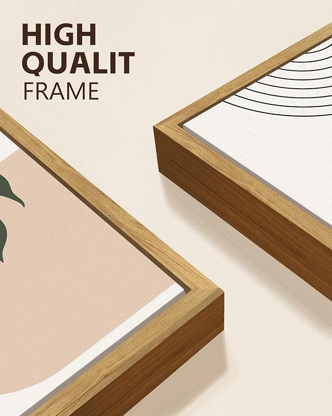 KUVIOKE Boho Green Sage Neutral Wall Art Framed Bohemain Botanical Geometric Modern Wall Decor Ready to Hang 11x14in (Natural Framed)