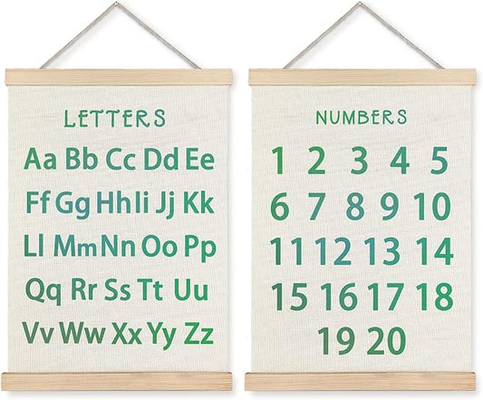 Supwhd Classroom Wall Decor, Numbers and Alphabet Educational Wall Art Poster, Alphabet ABC Numbers from 1 to 20 Poster Wall Decor for Toddler Kids Room Playroom Classroom, 12x16 Set of 2（Green）