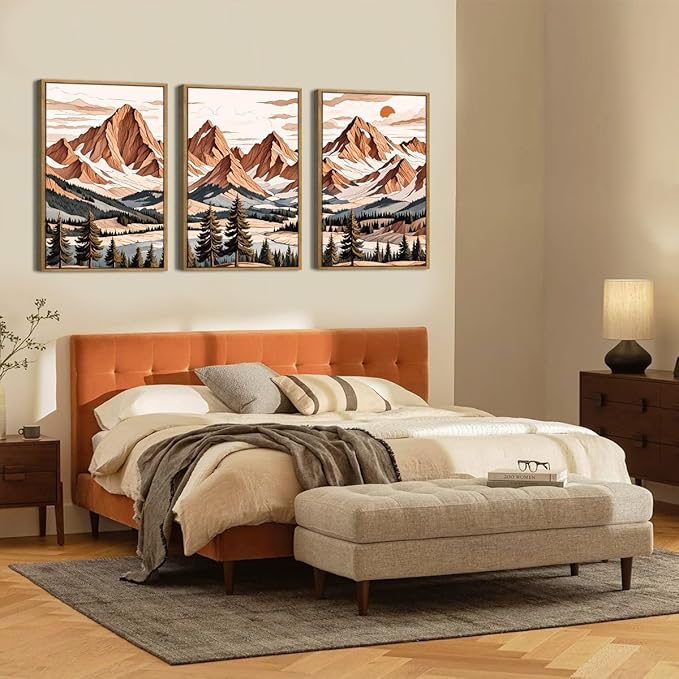 IARTTOP Framed Mountain Canvas Wall Art Large16x24 Inch Abstract Mountain Art Prints Set of 3 Vintage Nature Scenery Wall Decor for Living Room Bedroom Office