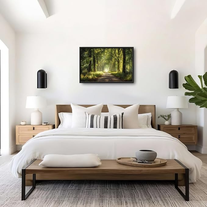 Framed Large Wall Art for Living Room, Forest Tree Canvas Wall Decor, Green Tree Pictures Painting, Modern Landscape Artwork for Bedroom Office 36L'' × 24W''