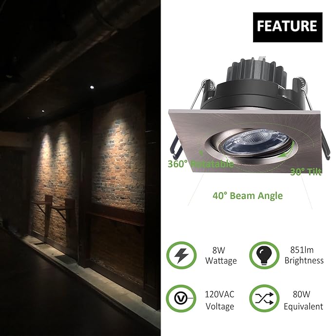 Canless Recessed Gimbal Downlight Rotatable-Spotlight 5 CCT 3 Inch Eyeball Ceilling Potlight, Dimmable Recessed Lights Fixture with Junction Box, 8W CCT Adjustable, Oil Rubbed Bronze, 6P …