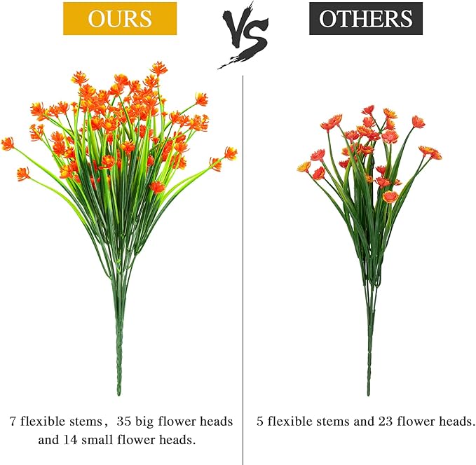 AmyHomie 20 Bundles Artificial Fall Flowers for Outdoor UV Resistant Faux Flowers No Fade Fake Plastic Plants Wildflowers Spring Flowers Garden Porch Window Box Decorating Fall Decor (Orange)