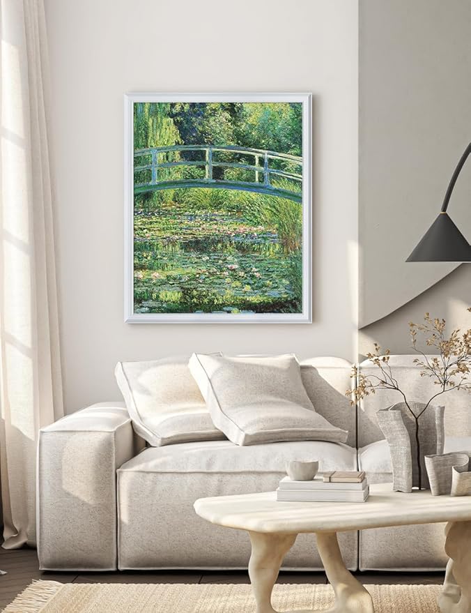 DECORARTS - Claude Monet The Japanese Bridge, Large Framed Wall Art, Canvas Size 28x35, Outer Dimensions Larger With Customizable Solid Wood Frames, Giclee Canvas Print, Made in USA