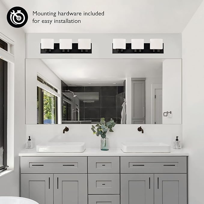 Design House Dove Creek Vanity Light, Dimmable, Frosted Glass, 3 Lights, Bathroom, Matte Black, 24 in x 6 in x 6.5 in, Item 588418