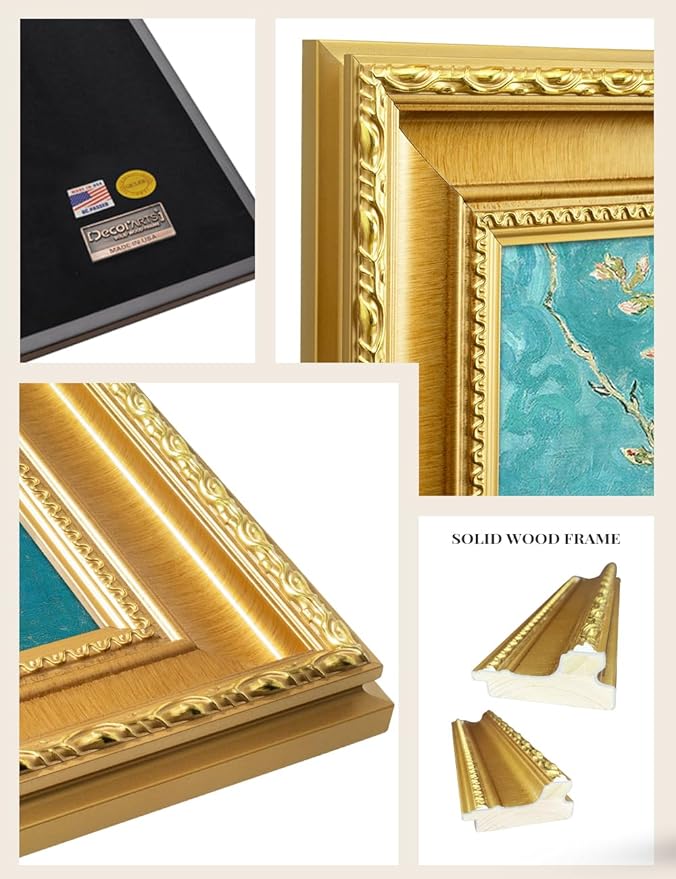 DECORARTS - Almond Blossom Tree by Vincent Van Gogh. Giclee Print on Acid-Free Canvas in Gold Solid Wood Frame. Picture Size: 20x16, Total Size: 24.75x20.75, Made in USA