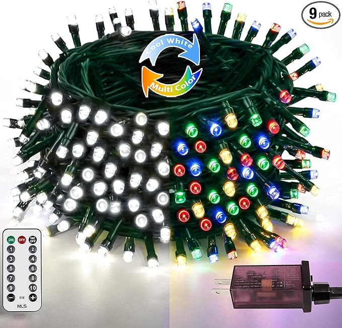 75.8 FT 200 LED Color Changing Christmas String Lights with Remote & Timer & Memory Function, 9 Lighting Modes Waterproof Twinkle Lights for Xmas Tree Holiday Party Garden (Cool White & Multicolor)