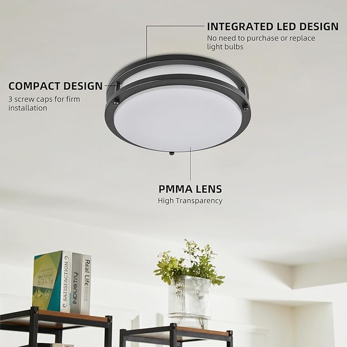 16 inch Dimmable LED Flush Mount Ceiling Light, Oil Rubbed Bronze, 36W, 2200LM, 2.7/3/3.5/4K/5K Adjustbale, 120°Light Angle, CRI80, Ceiling Lamp for Bedroom, Kitchen, Office, Garage, ETL Listed