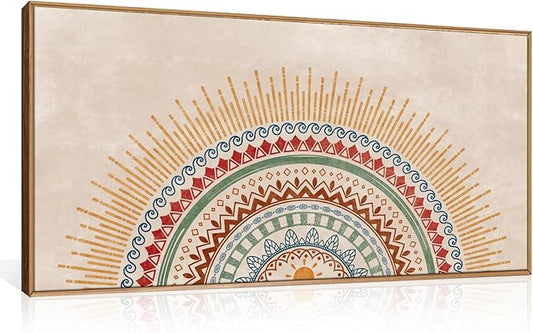 HPINUB Boho Sun Framed Canvas Wall Art Set, Mid-Century Modern Wall Decor, Minimalism Bohemian Wall Painting, Abstract Geometric Pattern Art Print for Living Room, Bedroom, Office - 20"x40"
