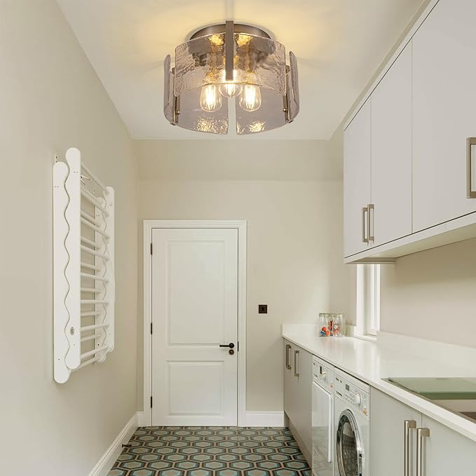 Modern Semi Flush Mount Ceiling Light Fixture, Nickel Hallway Light Fixtures Ceiling Mount, Dimmable Foyer Kitchen Lighting Fixtures Ceiling Lights for Bedroom Bathroom Dining Room Laundry Room