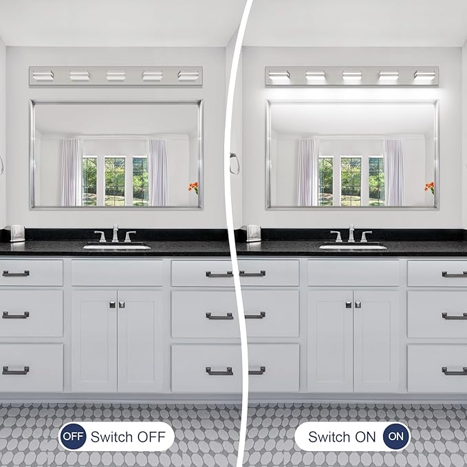 SineRise LED Modern Bathroom Vanity Light Fixtures (5-Light, 40-Inch), Brushed Nickel Modern Acrylic Bathroom Wall Lighting Fixtures Over Mirror (Cool White 6000K)