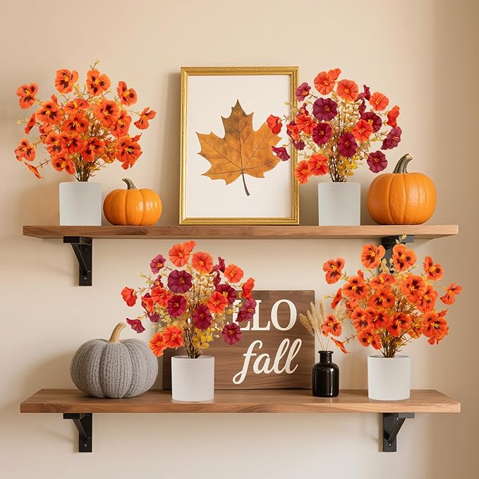 Uieke 2 Pack Fall Artificial Flowers Indoor, 12" Fall Potted Plants with Faux Mums, Fall Decorations for Home Centerpieces Table Thanksgiving