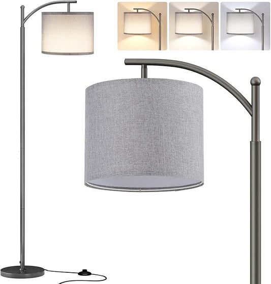 SUNMORY Arc Floor Lamp,Modern Floor Lamp with 9W 3 Color Temperatures Bulb,Metal Standing Lamps with Adjustable Hanging Lampshade,Tall Floor Lamps for Living Room,Bedroom,Office