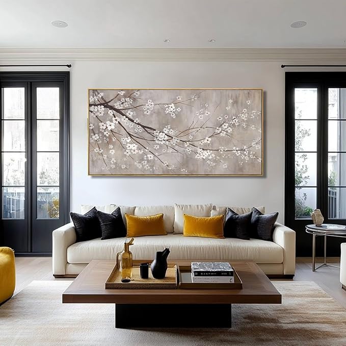 XIANSHOU Plum blossom Wall Decor White Flowers Painting on Canvas Nature Wall Art for Bedroom 24"x 48" Wall Decorations for Living Room Office