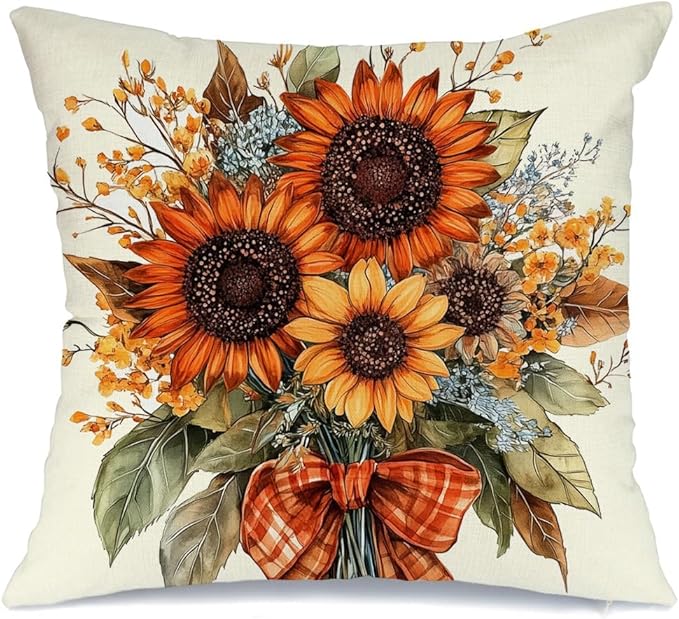 AACORS Fall Pillow Cover 18x18 Inch Sunflower Decor Floral Farmhouse Seasonal Pillow Case Decorations for Home Sofa Couch AA726-18