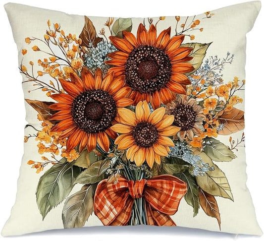 AACORS Fall Pillow Cover 18x18 Inch Sunflower Decor Floral Farmhouse Seasonal Pillow Case Decorations for Home Sofa Couch AA726-18