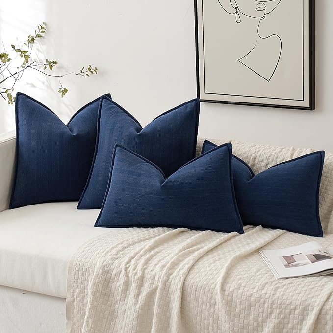 MIULEE Pack of 2 Navy Blue Decorative Pillow Covers 24x24 Inch Soft Chenille Luxurious Couch Throw Pillows Farmhouse Cushion Covers Euro Shams with Elegant Design for Sofa Bed Living Room Home Decor