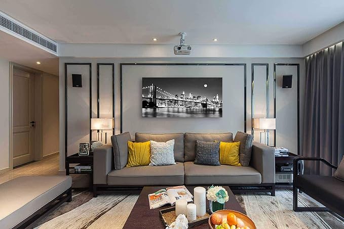 Baisuart-Q30362 Brooklyn Bridge Night View 1 Panels Landscape Artwork Canvas Prints Moon Night New York City Scene Picture Paintings Black and white Wall Art for Oiffce Home Decorations Wall Decor