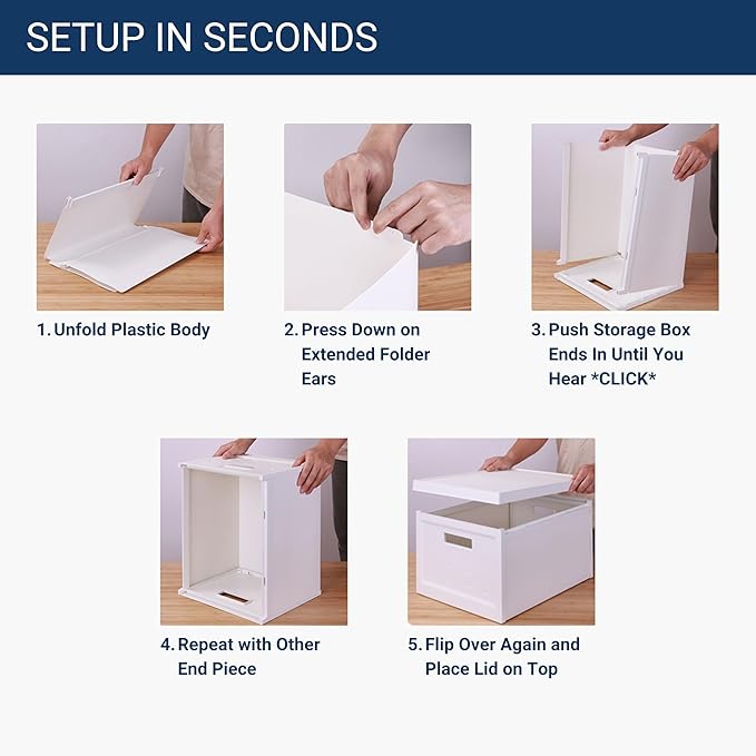 Collapsible Stackable Storage Bins with Lids, 2-Pack, Plastic Storage Boxes for Documents, Clothes, and Toys – Space-Saving & Portable Organizer for Home and Office