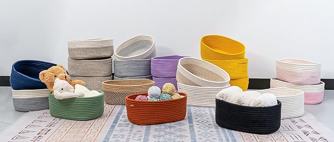 CubesLand Off White Small Storage Baskets for Shelves, Closet Organization Storage Bins Empty Gift Basket Baby Nursery Woven Baskets for Organizing, Rectangular Clothes Closet Shelves Baskets 3 Packs