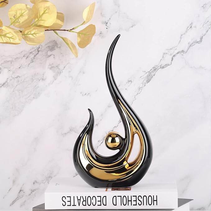 LCCCK Black Gold Abstract Figurine Statues for Home Decor – Modern Ceramic Sculpture Accent, Decorative Statues for Living Room, Shelf, TV Stand, Office or Coffee Table Centerpiece Art Decoration