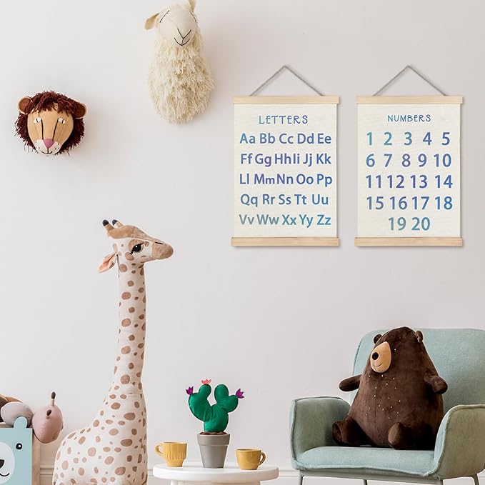 Supwhd Classroom Wall Decor, Numbers and Alphabet Educational Wall Art Poster, Alphabet ABC Numbers from 1 to 20 Poster Wall Decor for Toddler Kids Room Playroom Classroom, 12x16 Set of 2（Blue）