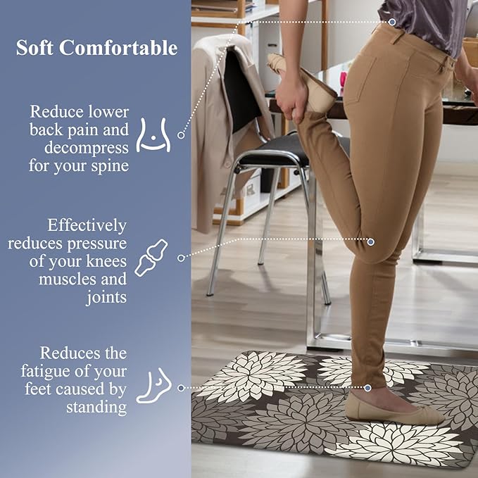 HEBE Anti Fatigue Kitchen Rug Sets 2 Piece Non Slip Kitchen Mats for Floor Cushioned Kitchen Rugs and Mats Waterproof Comfort Standing Mat Runner for Kitchen,Home Office,Sink,Laundry