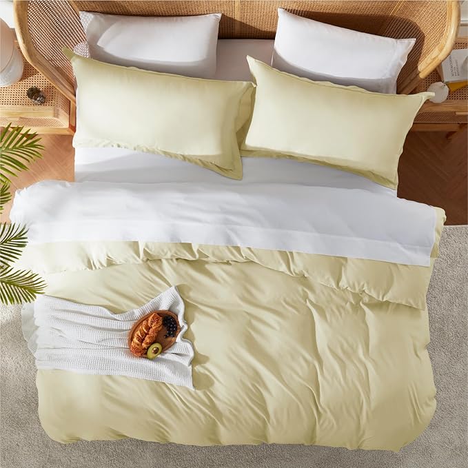 Nestl Vanilla Yellow Duvet Cover King Size - Soft Double Brushed King Duvet Cover Set, 3 Piece, with Button Closure, 1 Duvet Cover 104x90 inches and 2 Pillow Shams
